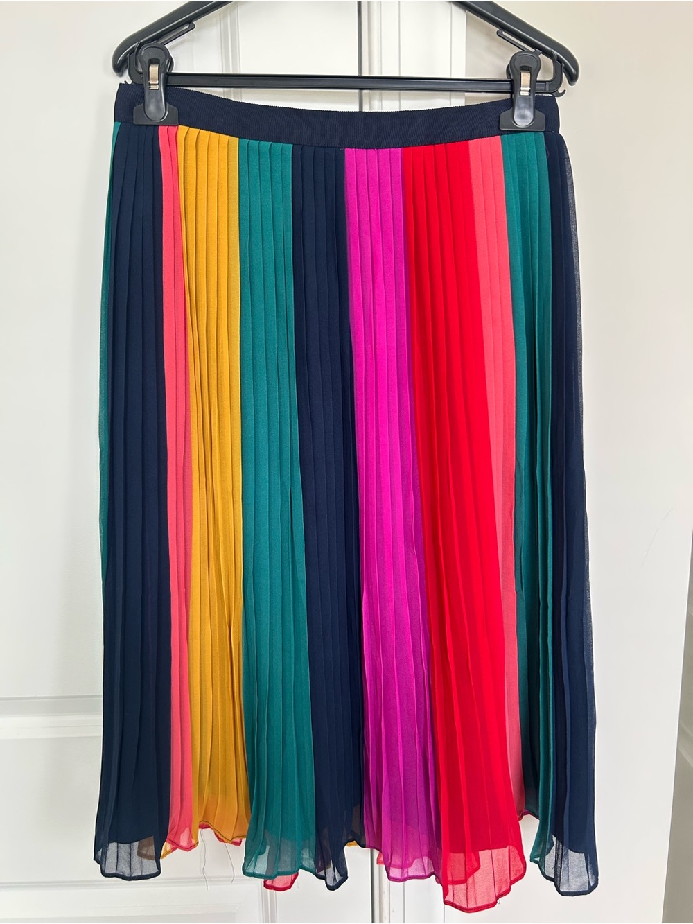 J. Crew Multicolor Pleated Midi Skirt - Navy, Teal, Mustard, Pink, Red